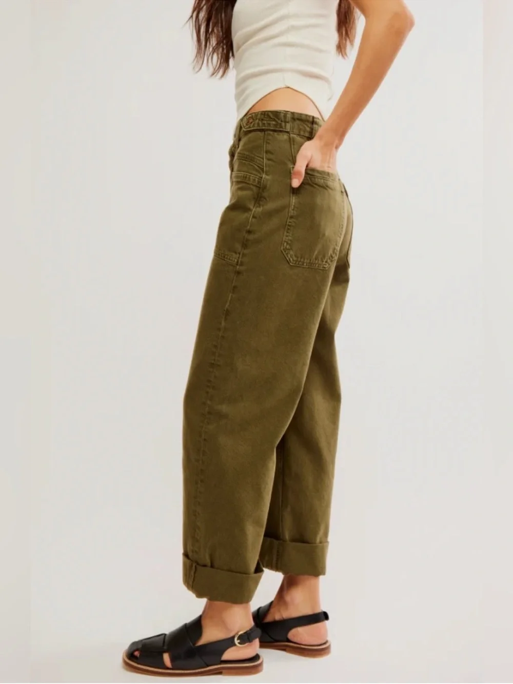 We the Free Palmer Wide Leg Baggy Loose Fit Denim Jeans Army Green Size 27
